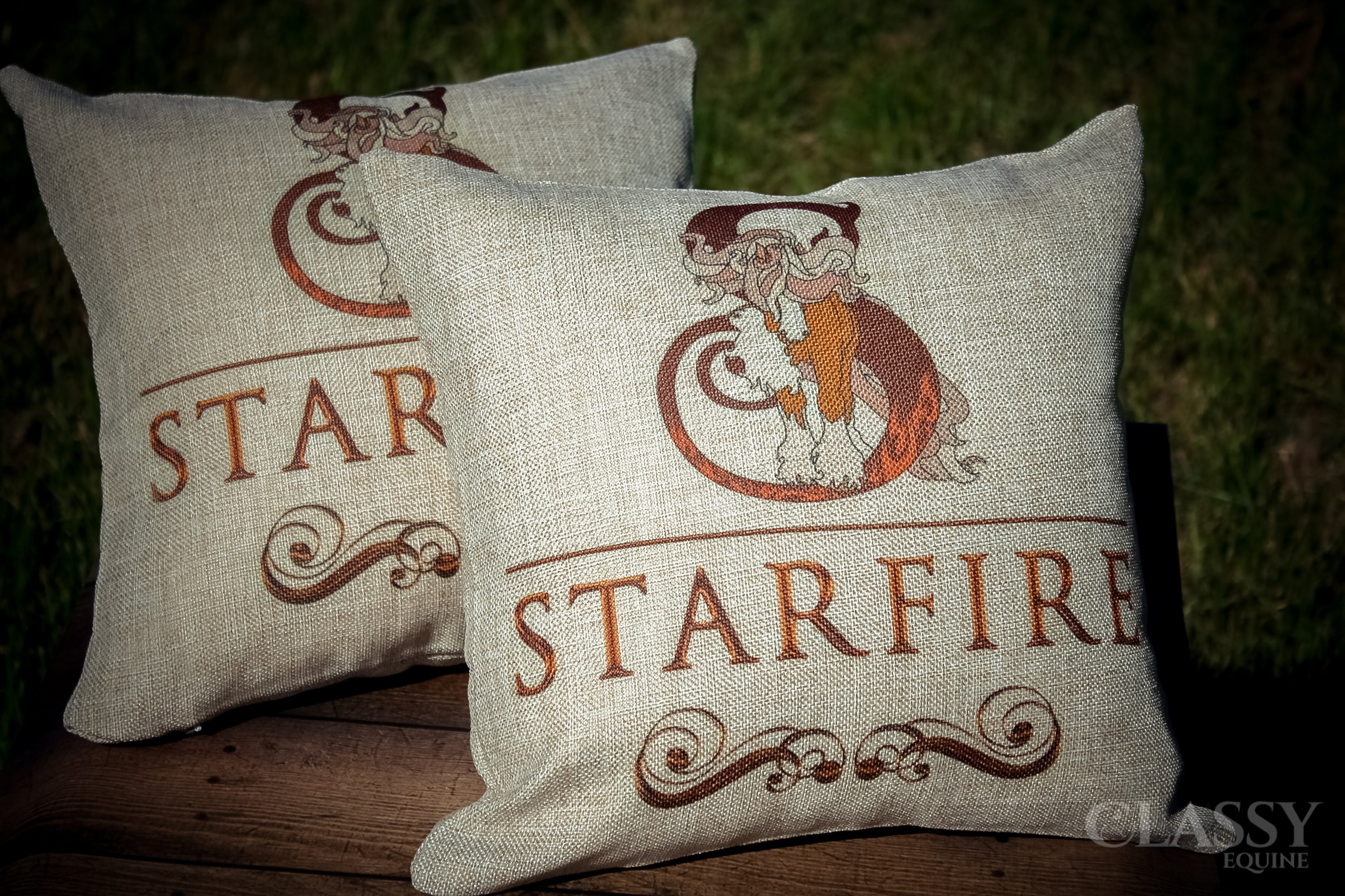 A stylish 16x16 faux burlap personalized pillow cover featuring custom logo and text, perfect for home decor or gifts.