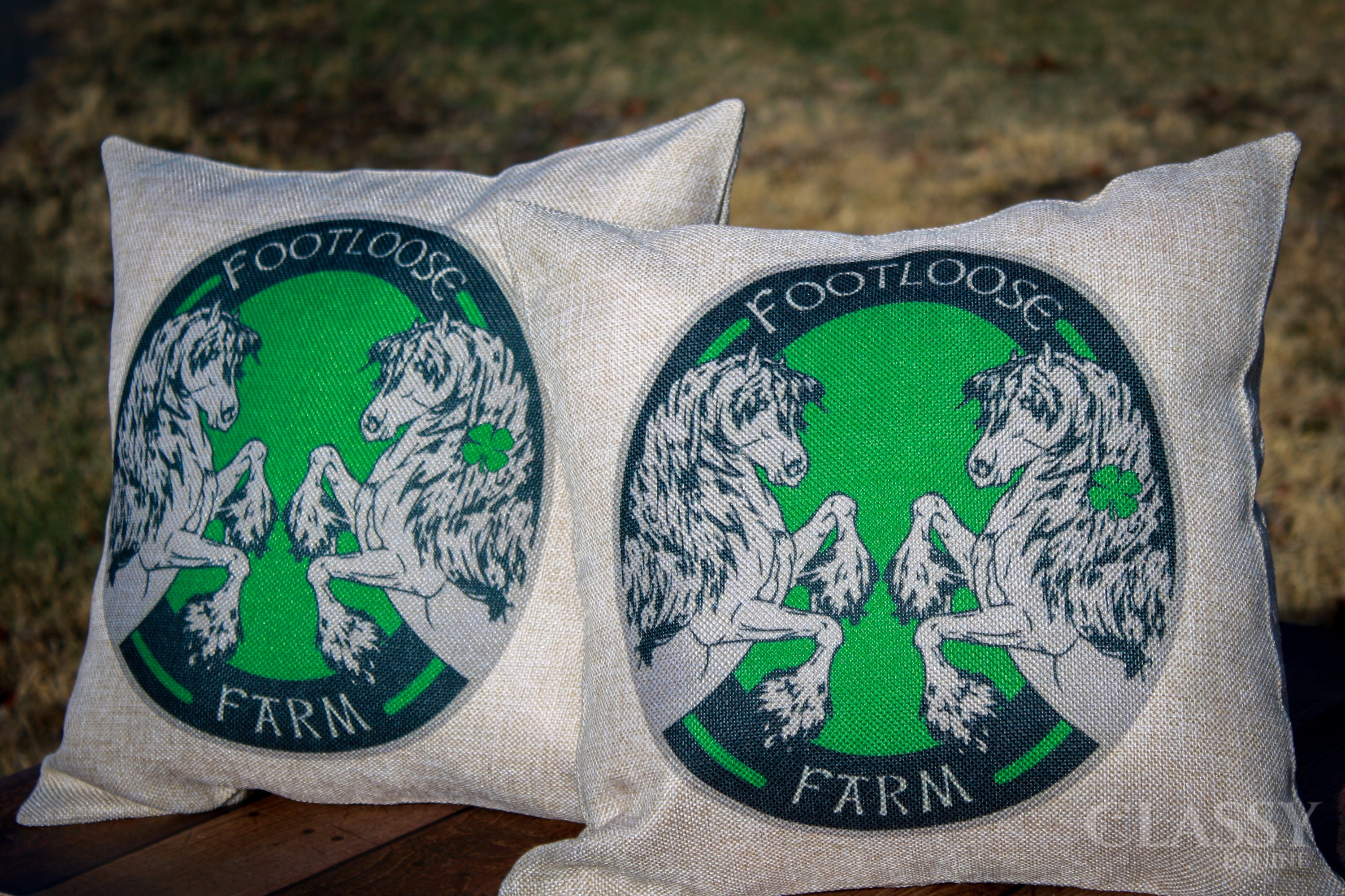 A stylish 16x16 faux burlap personalized pillow cover featuring custom logo and text, perfect for home decor or gifts.