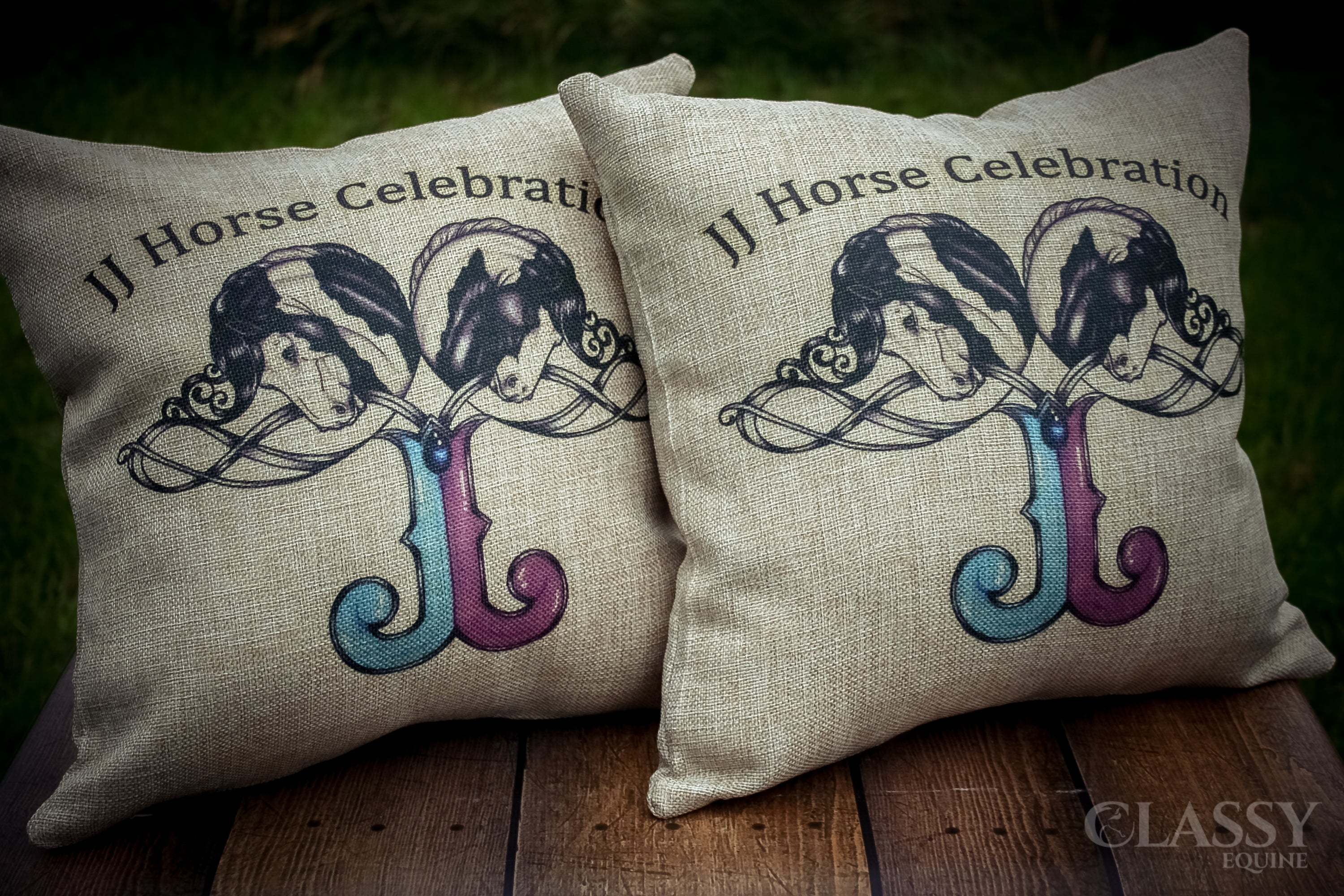 A stylish 16x16 faux burlap personalized pillow cover featuring custom logo and text, perfect for home decor or gifts.