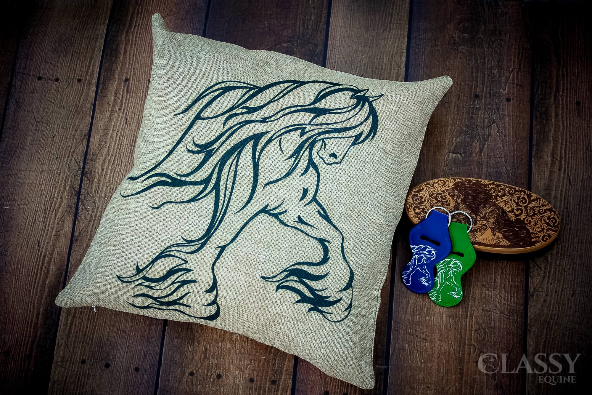 A stylish 16x16 faux burlap personalized pillow cover featuring custom logo and text, perfect for home decor or gifts.