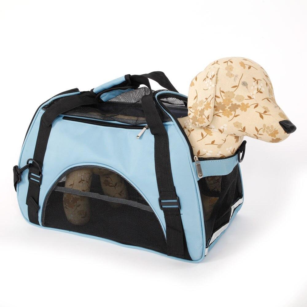 A stylish Pet Carrier Bag in Light Blue, featuring breathable nylon and mesh material, designed for small dogs weighing 4-6kg.