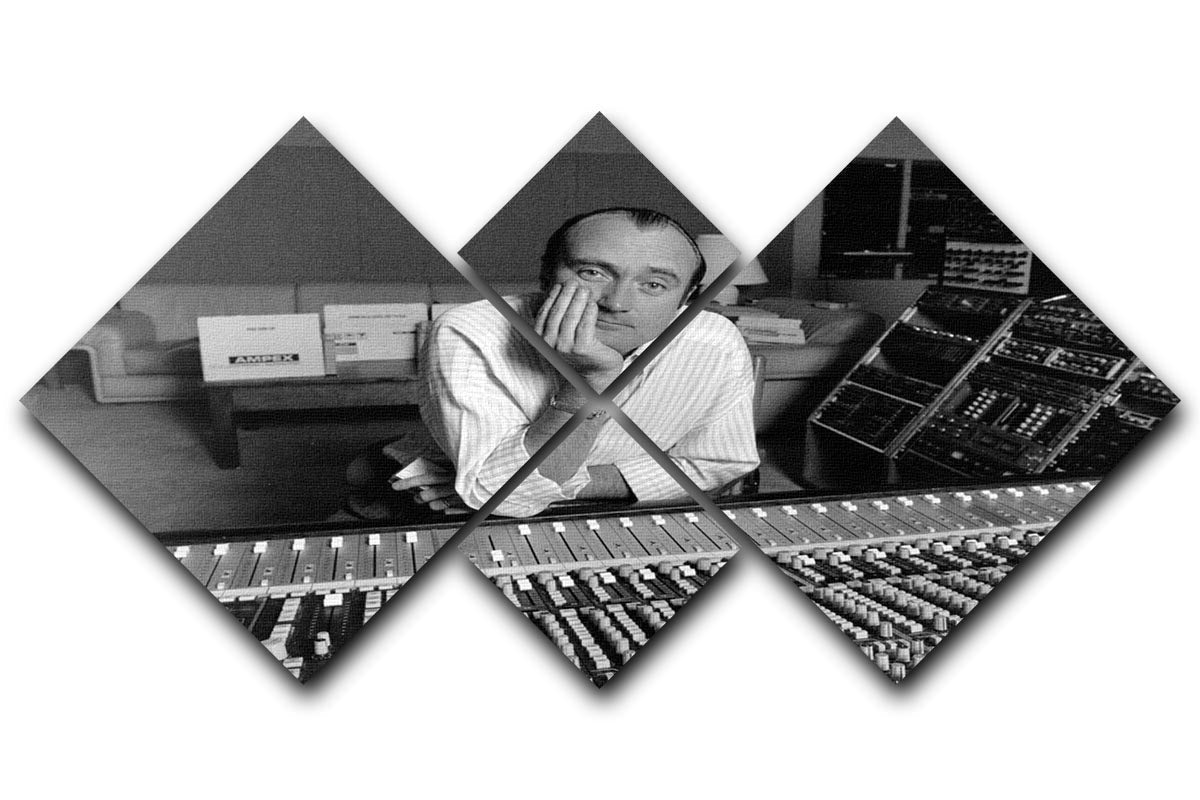 Phil Collins in the studio artwork displayed on a 4-square multi-panel canvas, showcasing vibrant colors and detailed imagery.
