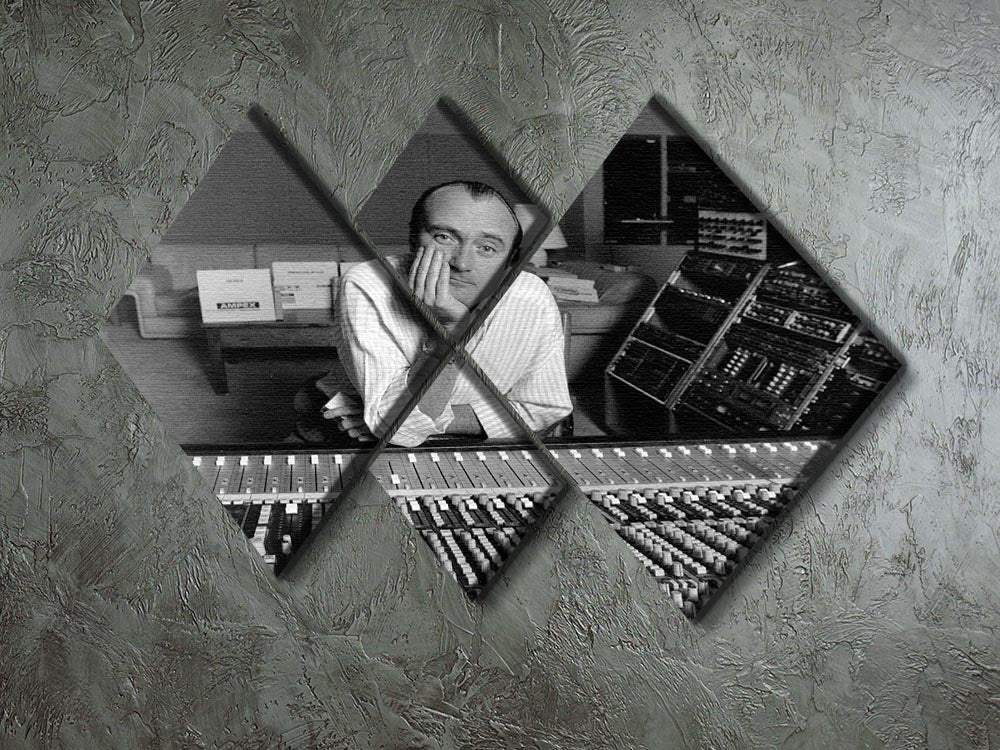Phil Collins in the studio artwork displayed on a 4-square multi-panel canvas, showcasing vibrant colors and detailed imagery.