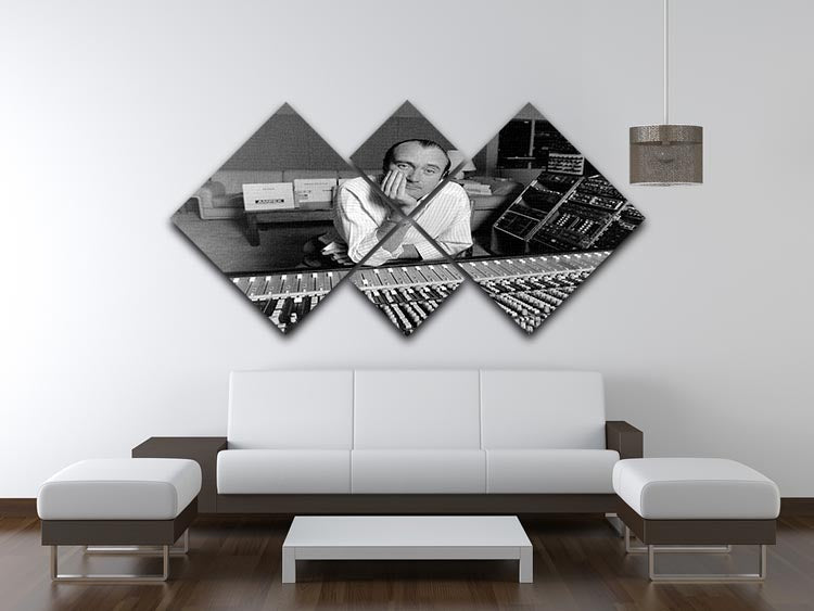 Phil Collins in the studio artwork displayed on a 4-square multi-panel canvas, showcasing vibrant colors and detailed imagery.