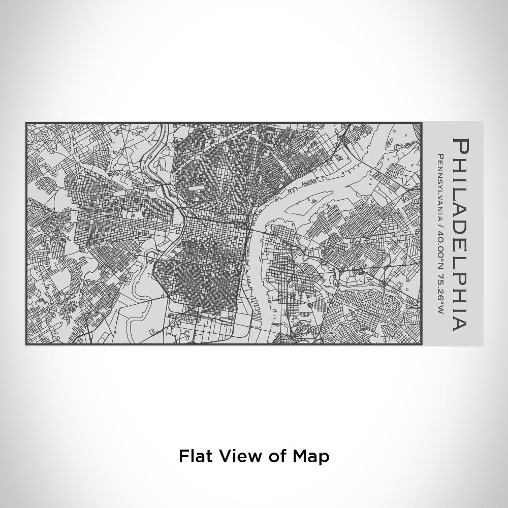 Custom engraved matte black insulated bottle featuring a detailed map of Philadelphia, Pennsylvania.