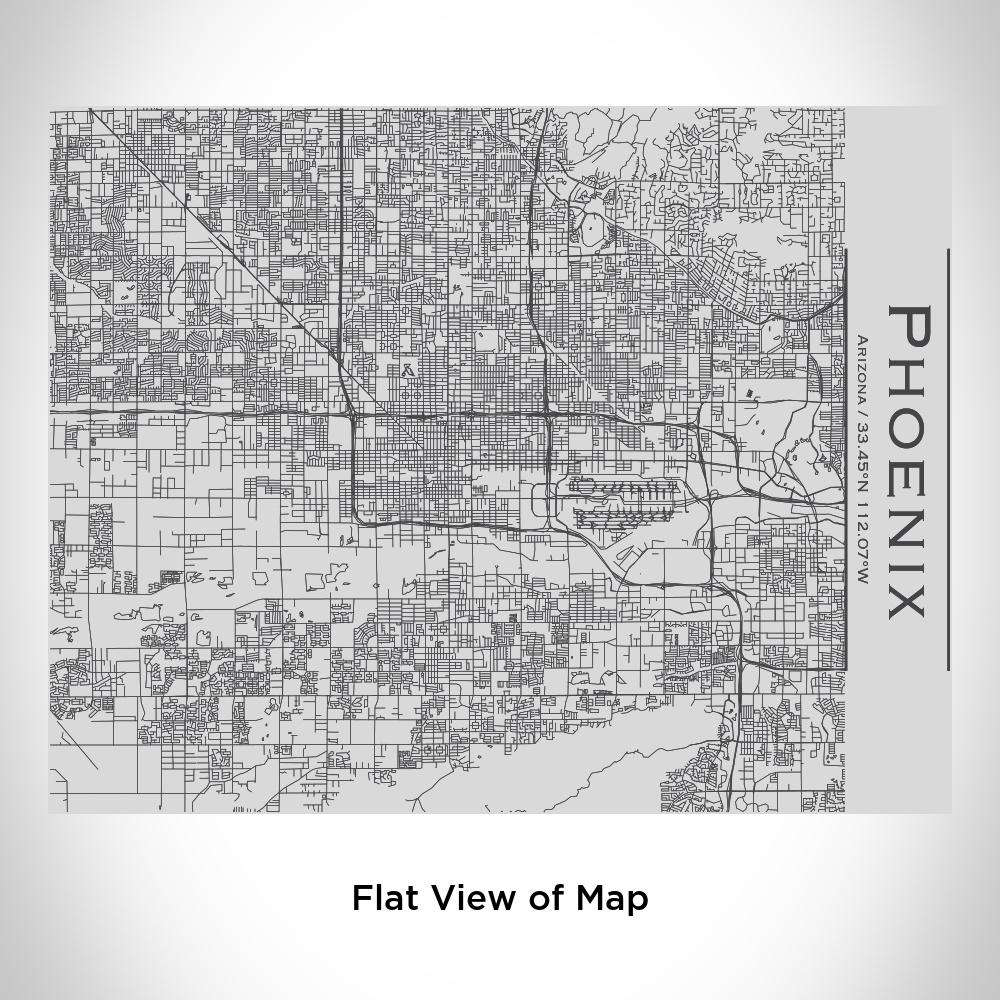 Custom engraved stainless steel bottle featuring a Phoenix Arizona map and bamboo top, showcasing its sleek design and personalized engraving.