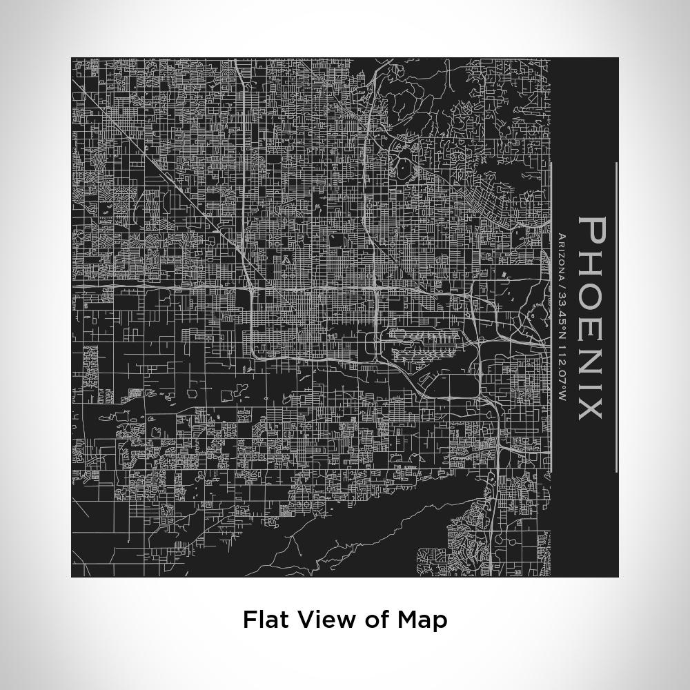 Custom engraved matte black tumbler featuring a detailed map of Phoenix, Arizona with coordinates.