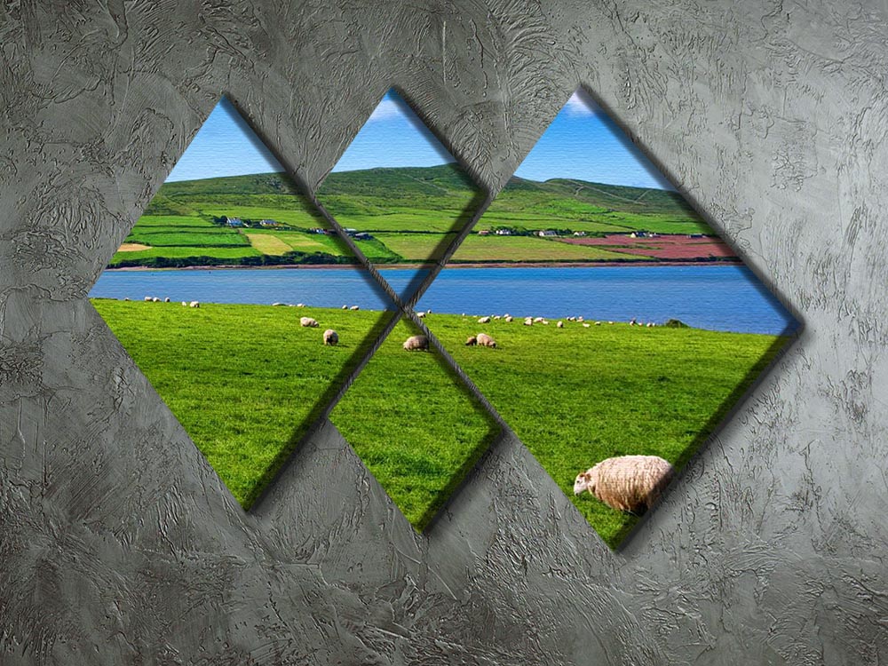 A beautiful 4-square canvas artwork featuring sheep in a serene rural landscape, showcasing vibrant colors and intricate details.