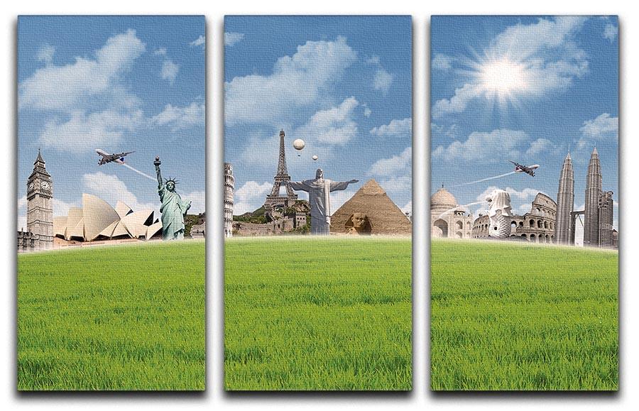 A stunning 3-panel canvas print showcasing various landmarks, enhancing interior decor.
