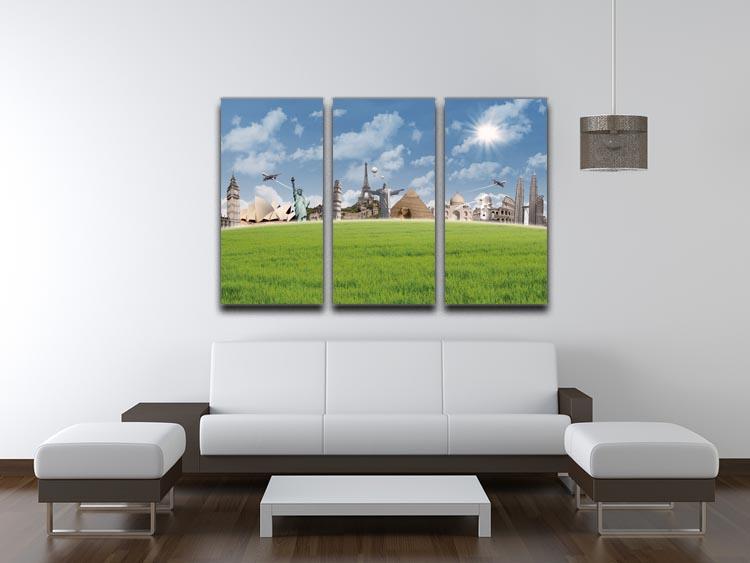 A stunning 3-panel canvas print showcasing various landmarks, enhancing interior decor.