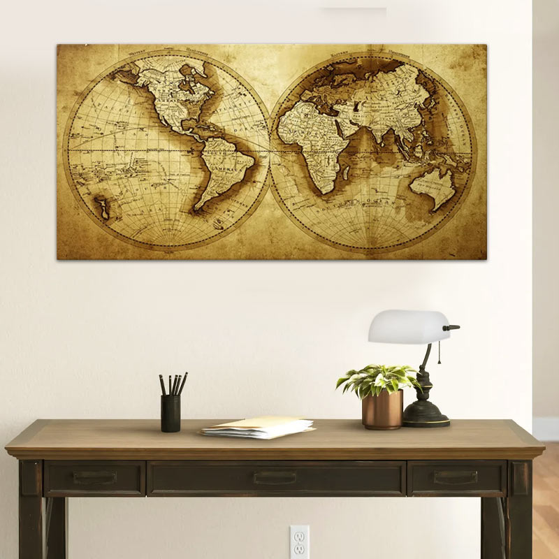 A beautiful canvas print titled 'Ancient World', featuring intricate designs and vibrant colors, measuring 120x60 cm, framed in durable pine wood.