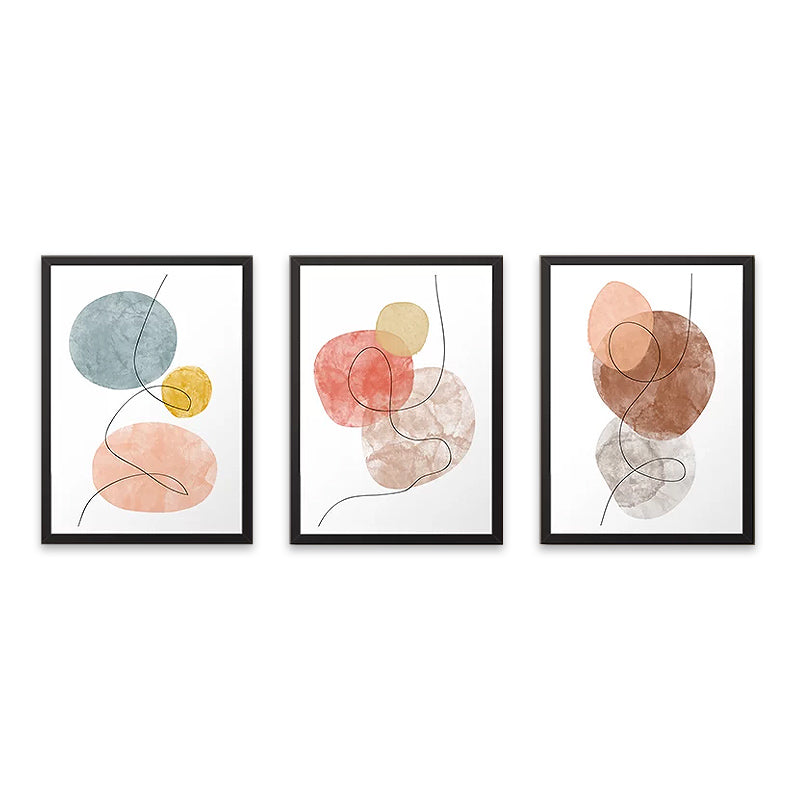 Three-piece FAMILY FINGER PRINTS painting set, framed, showcasing vibrant colors and intricate details, perfect for home or business decor.