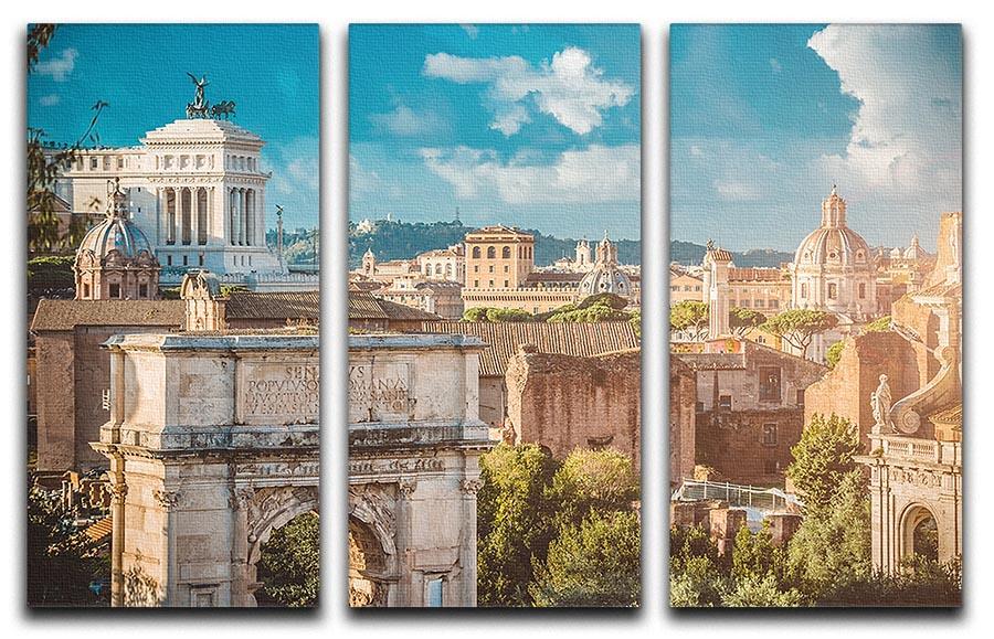 Three-panel canvas print featuring a picturesque view of the Roman Forum, showcasing vibrant colors and intricate details.