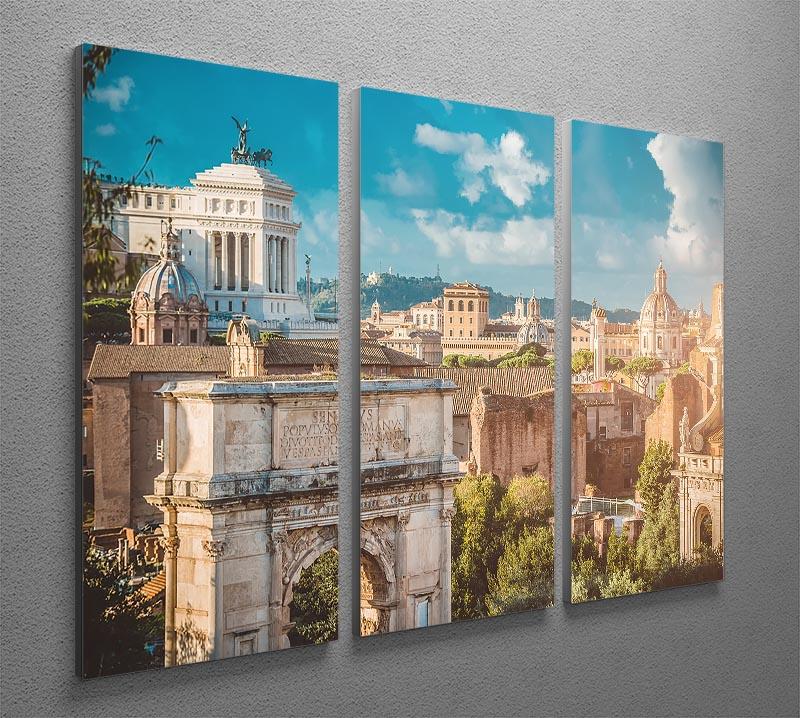 Three-panel canvas print featuring a picturesque view of the Roman Forum, showcasing vibrant colors and intricate details.