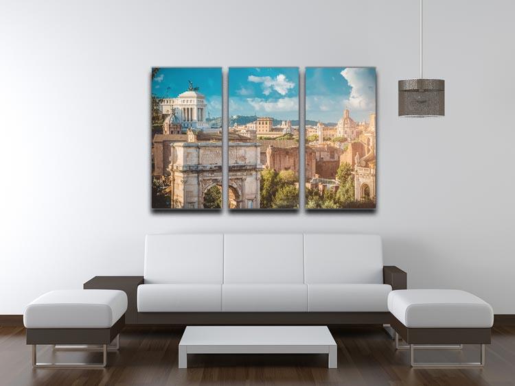Three-panel canvas print featuring a picturesque view of the Roman Forum, showcasing vibrant colors and intricate details.