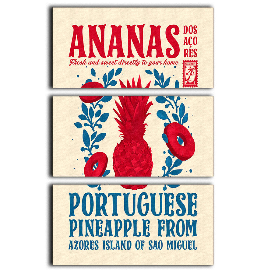 Three-panel canvas print featuring vibrant pineapple design, perfect for kitchen decor.