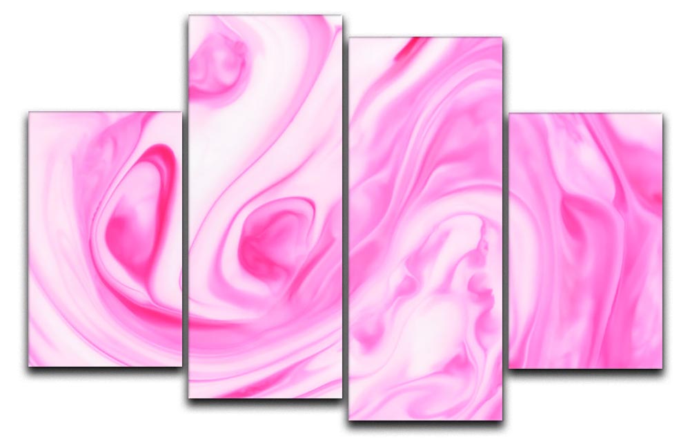 A vibrant pink abstract swirl artwork divided into four equal canvas panels, creating a dynamic and modern display.