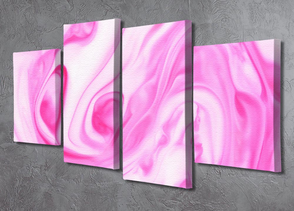 A vibrant pink abstract swirl artwork divided into four equal canvas panels, creating a dynamic and modern display.