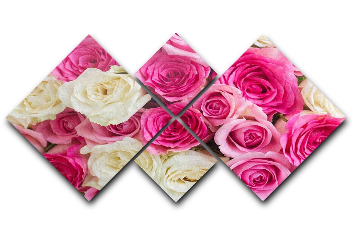 A beautiful 4-square canvas featuring fresh pink and white rose flowers, elegantly arranged for a modern decor.