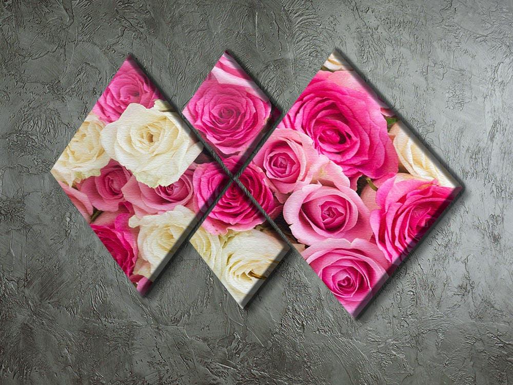 A beautiful 4-square canvas featuring fresh pink and white rose flowers, elegantly arranged for a modern decor.