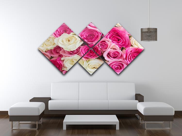 A beautiful 4-square canvas featuring fresh pink and white rose flowers, elegantly arranged for a modern decor.