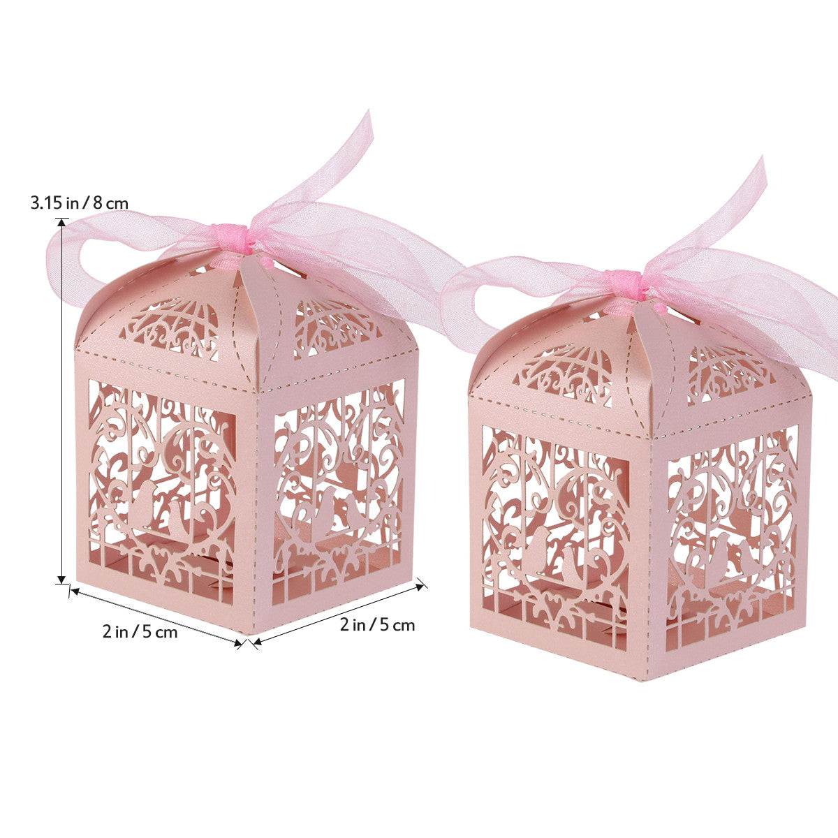 A pack of 10 pink dove bird boxes designed for baby naming ceremonies, elegantly shaped and perfect for favors.