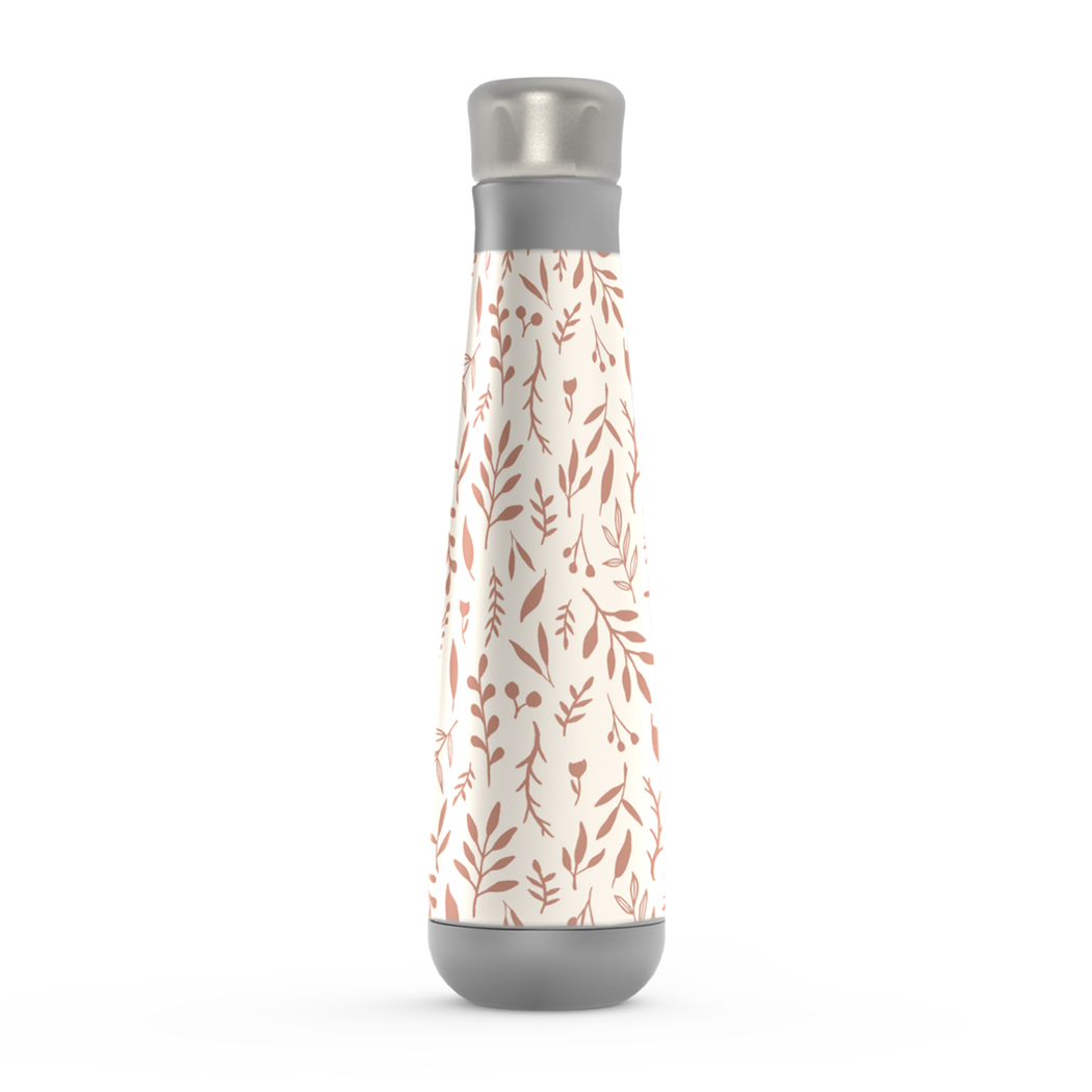 Stylish Pink Falling Leaves Water Bottle made of stainless steel with a screw-on lid, showcasing a beautiful falling leaves design.