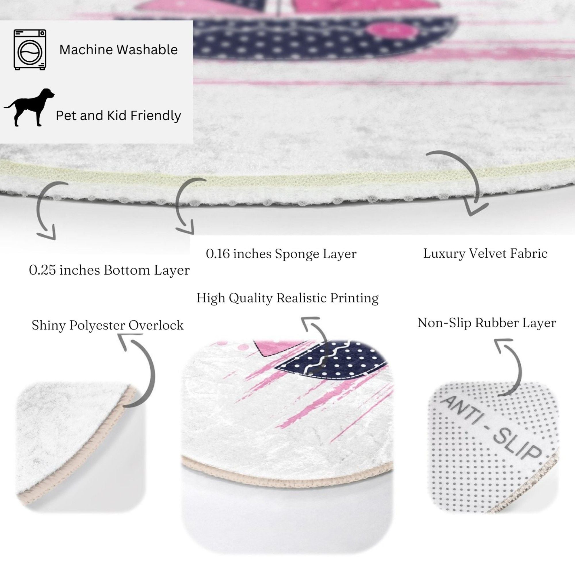 A colorful pink sailboat pattern rug designed for kids' rooms, showcasing vibrant colors and a soft texture, perfect for play areas.