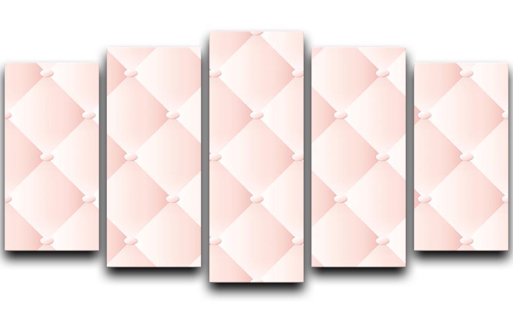 A vibrant pink abstract artwork divided into five panels, showcasing modern upholstery design, perfect for home decor.