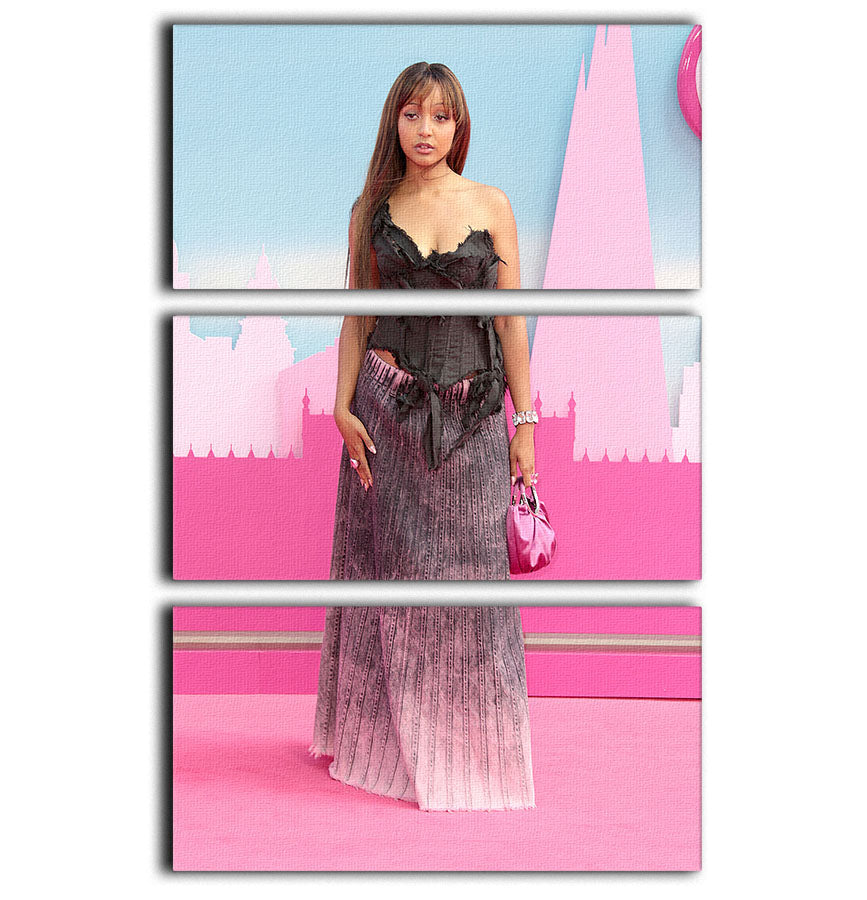 A vibrant 3-panel canvas print featuring PinkPantheress at the Barbie premiere, showcasing stylish and modern decor.