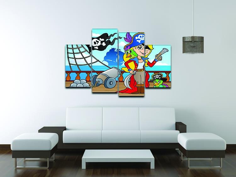 A vibrant 4-split canvas artwork featuring a detailed pirate ship deck, showcasing nautical elements and adventurous spirit.