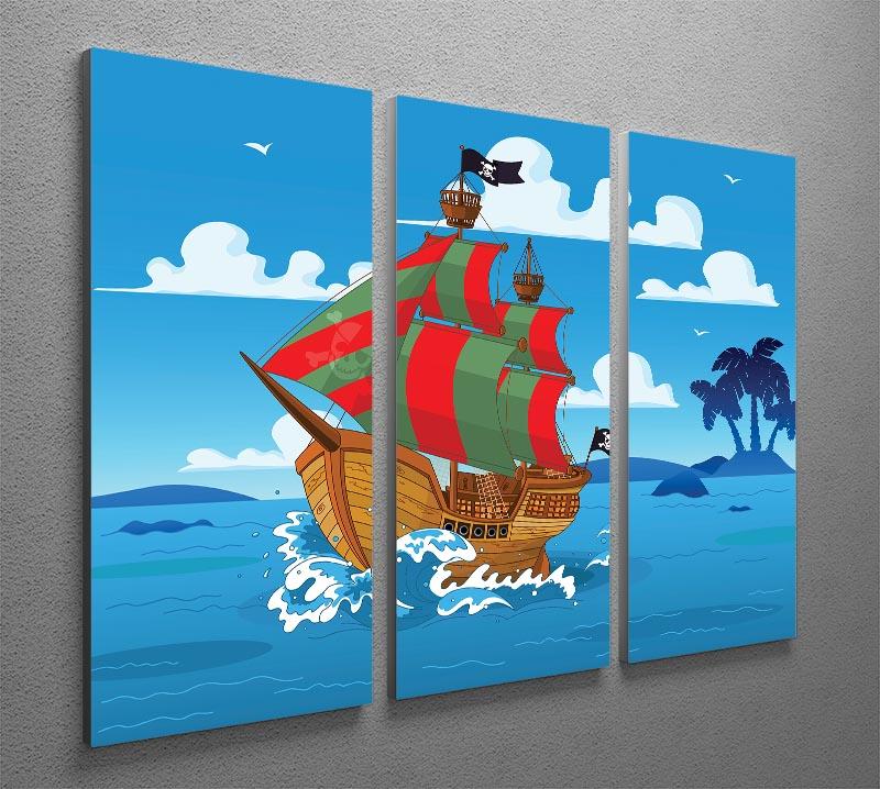 A stunning 3-panel canvas print featuring a pirate ship sailing through the seas, showcasing vibrant colors and intricate details.
