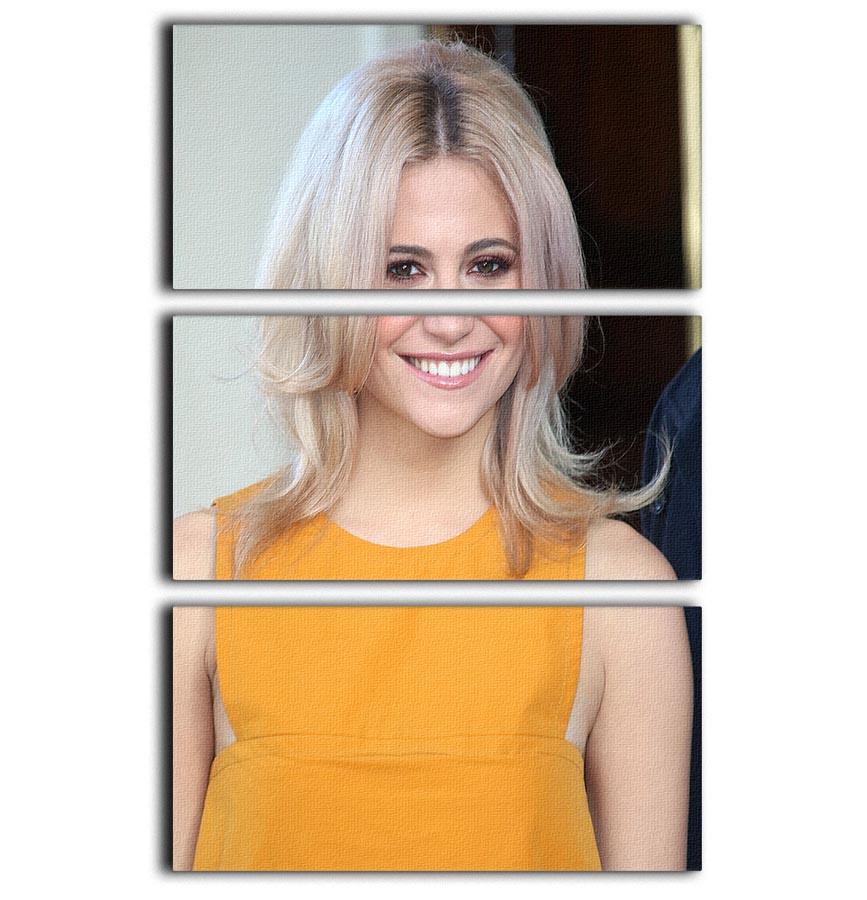 A vibrant yellow 3-panel canvas print featuring Pixie Lott, perfect for modern decor.