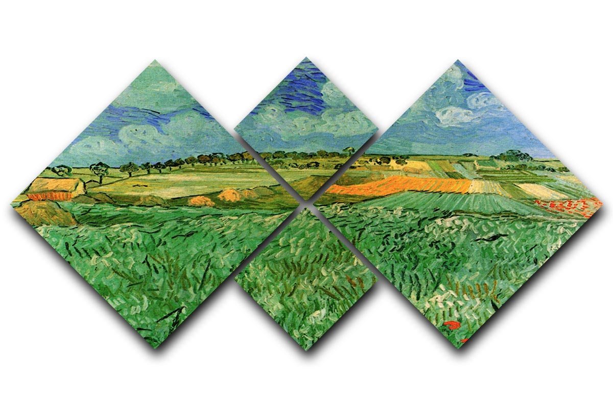 A 4-square multi-panel canvas artwork featuring Van Gogh's Plain Near Auvers, showcasing vibrant colors and intricate details.