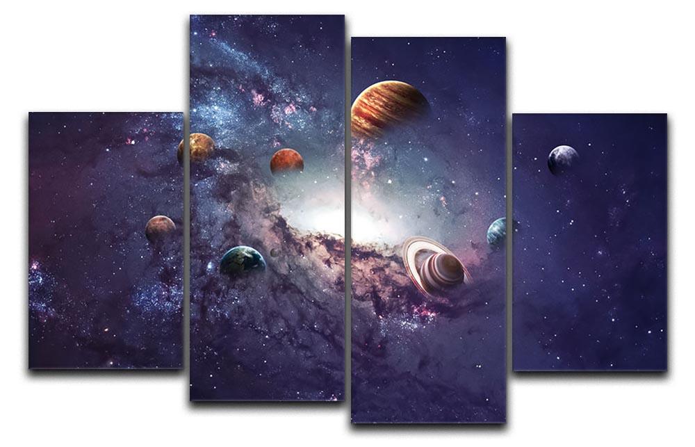 A vibrant 4-panel canvas artwork depicting the planets in the solar system, showcasing each planet in stunning detail.