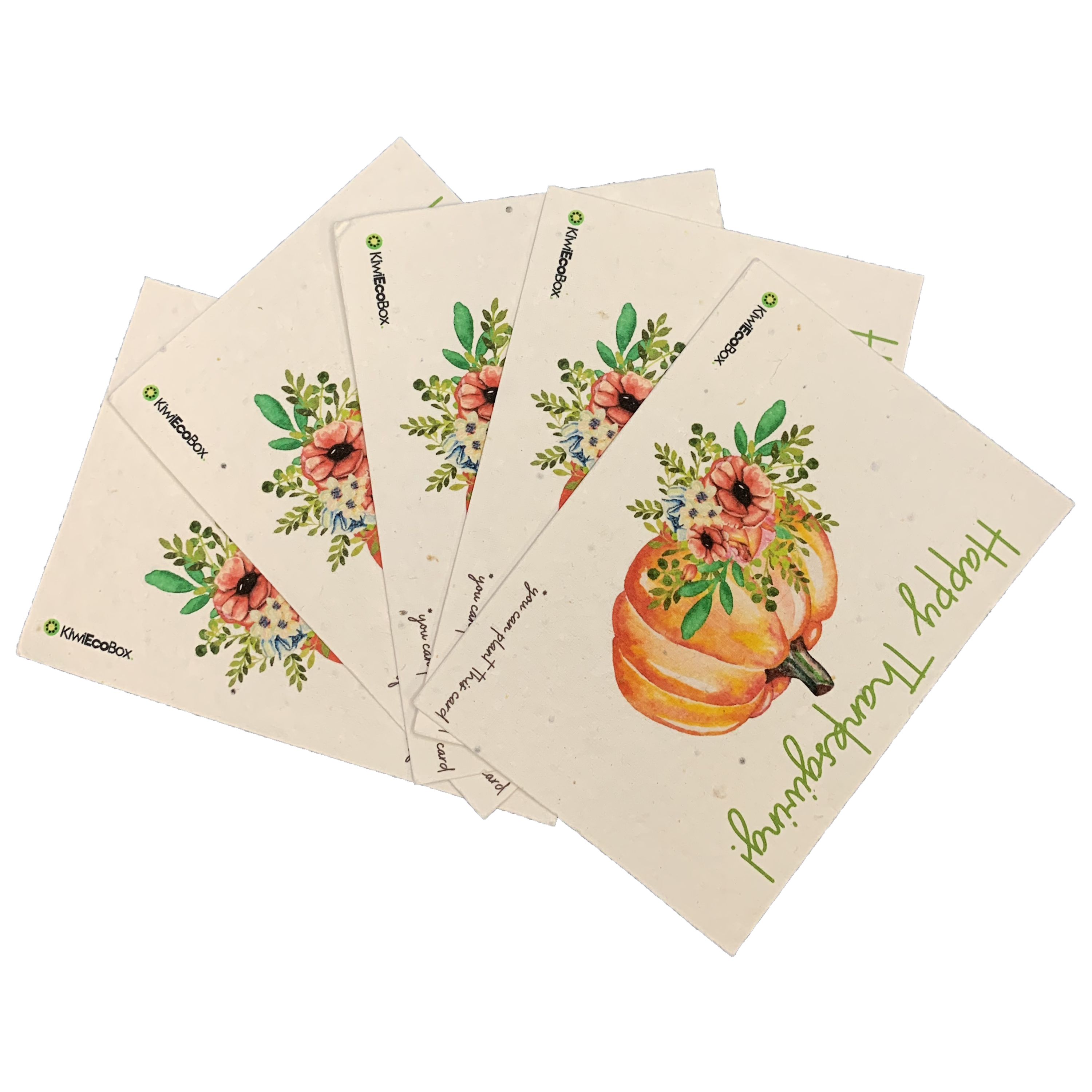 Set of 5 plantable seed paper greeting cards with wildflower seeds embedded, showcasing eco-friendly design and handmade quality.