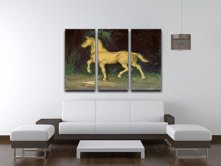 A stunning 3-panel canvas print featuring Van Gogh's plaster statuette of a horse, showcasing vibrant colors and intricate details.