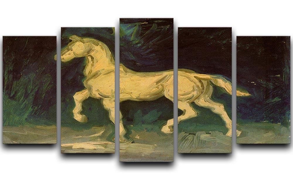 A stunning 5-split canvas artwork featuring a plaster statuette of a horse inspired by Van Gogh, showcasing vibrant colors and intricate details.