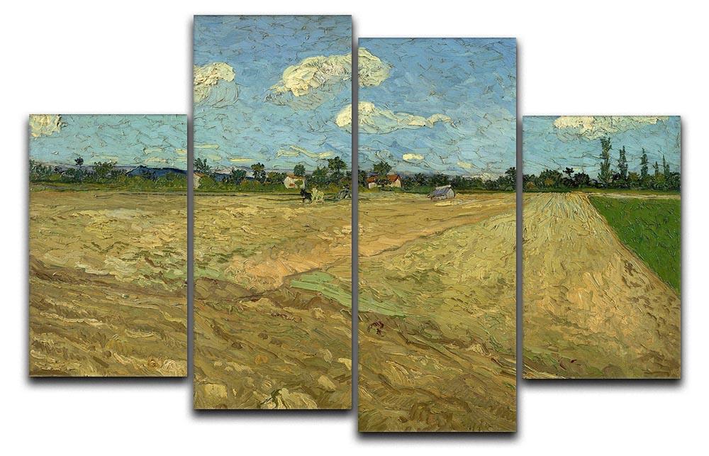 A 4-split canvas artwork featuring Van Gogh's Ploughed Fields, showcasing vibrant colors and dynamic composition across four panels.