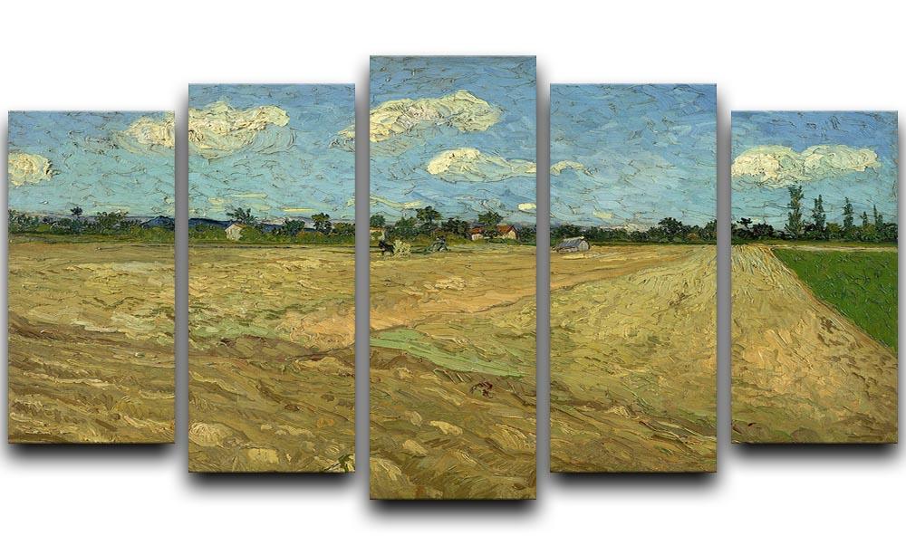 A 5-split panel canvas artwork featuring Van Gogh's Ploughed Fields, showcasing vibrant colors and dynamic landscape elements.