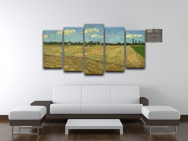 A 5-split panel canvas artwork featuring Van Gogh's Ploughed Fields, showcasing vibrant colors and dynamic landscape elements.
