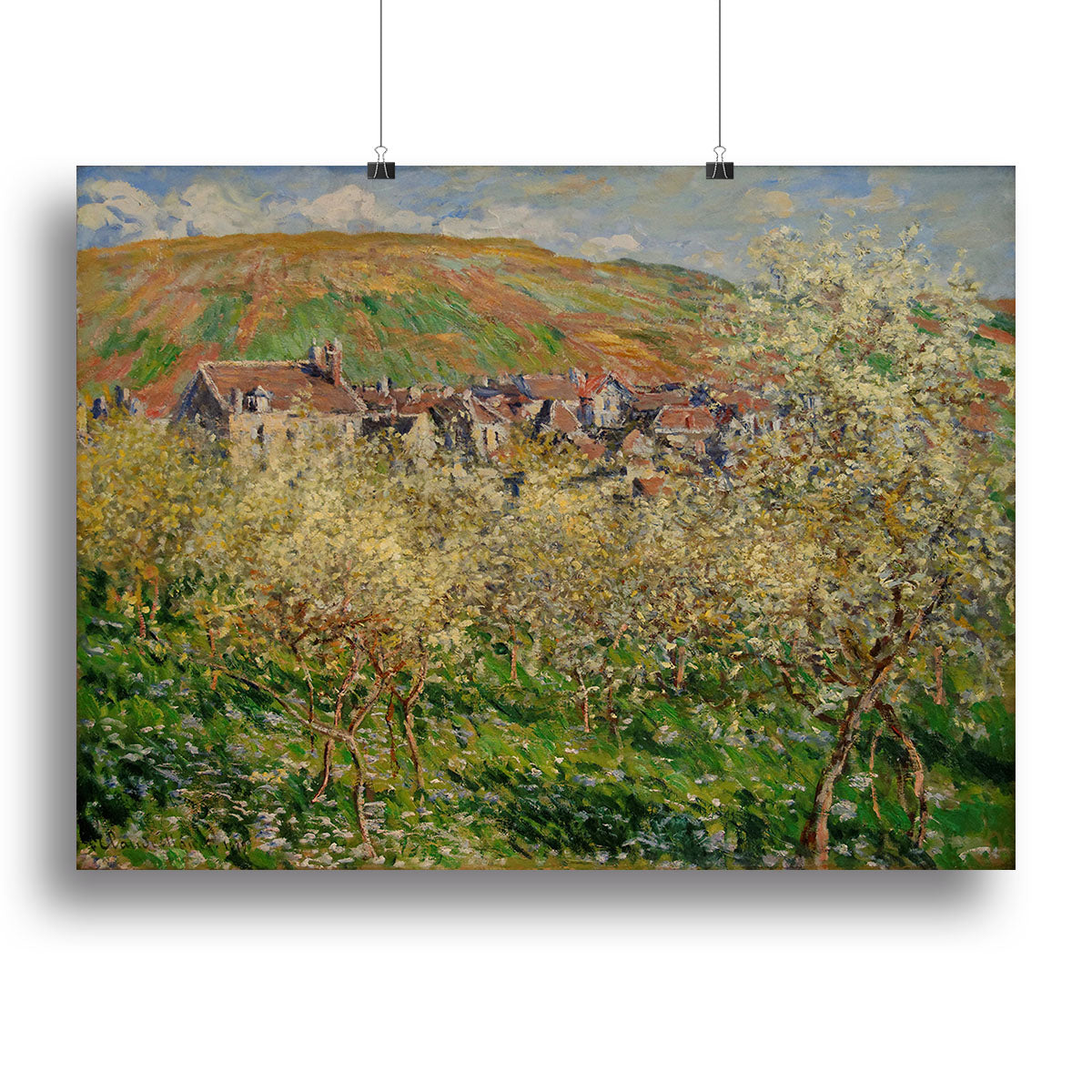 Canvas print of Plum Trees in Blossom by Monet, showcasing vibrant spring blossoms and serene landscape.