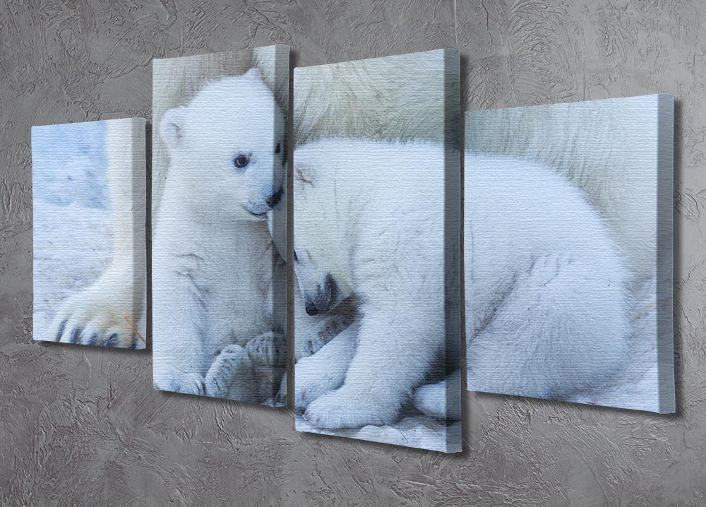 A beautiful 4-split canvas artwork featuring a polar bear cub, showcasing vibrant colors and intricate details across four panels.