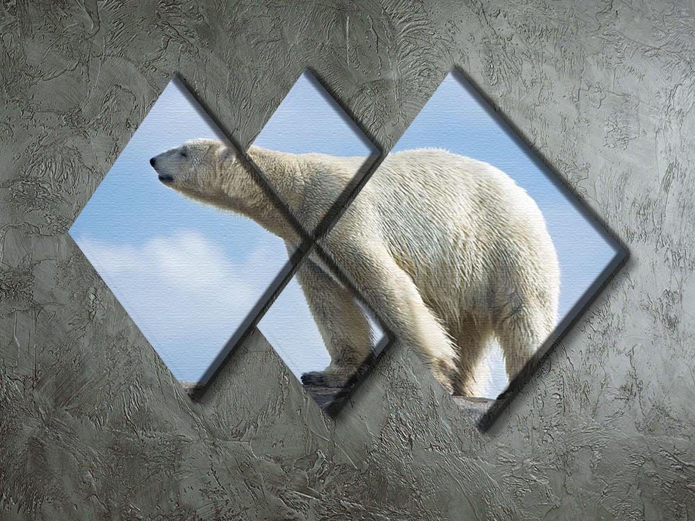A beautiful multi-panel canvas artwork featuring a polar bear walking on rocky terrain, divided into four equal square sections.