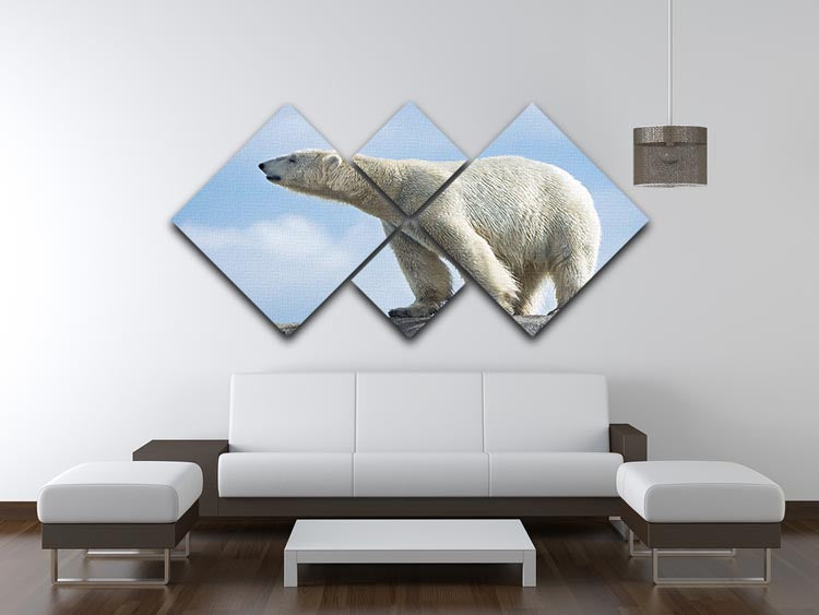 A beautiful multi-panel canvas artwork featuring a polar bear walking on rocky terrain, divided into four equal square sections.