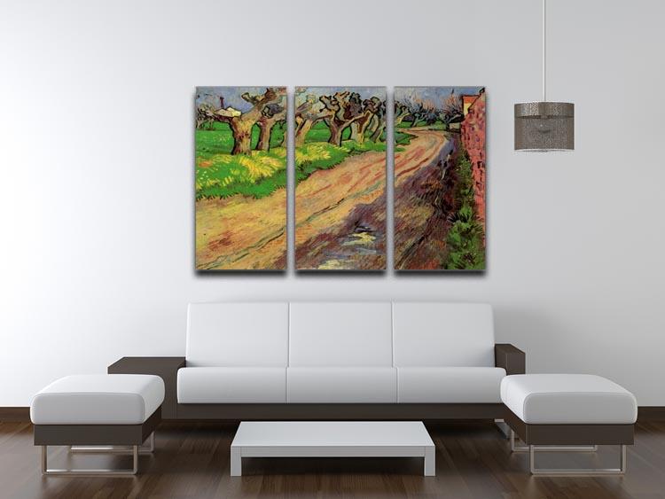 Three-panel canvas print of Van Gogh's Pollard Willows, showcasing vibrant colors and intricate details.
