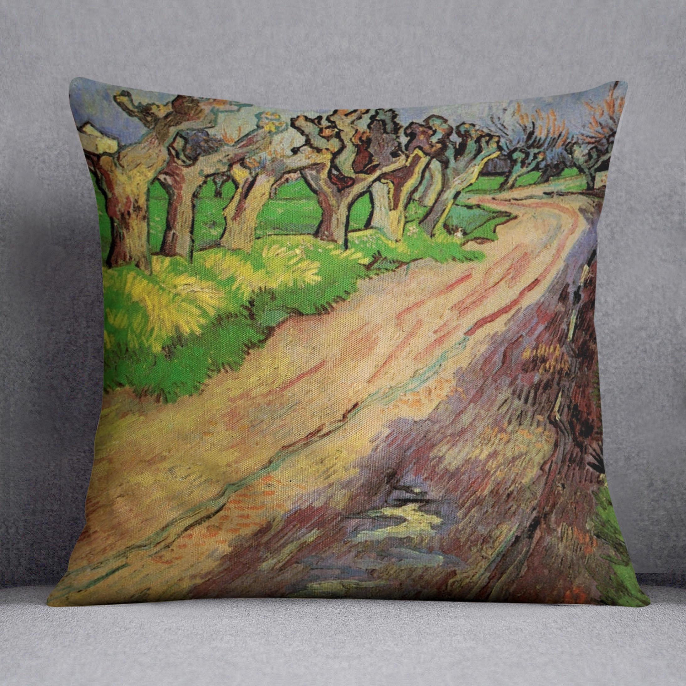 Pollard Willows by Van Gogh Cushion featuring vibrant colors and abstract design on luxurious vegan faux suede.