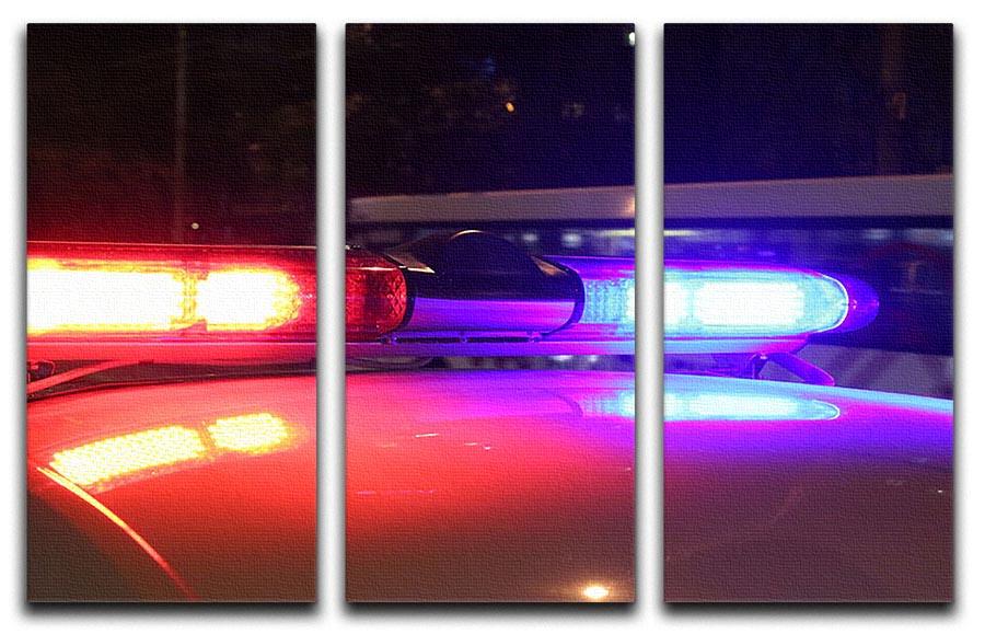 A striking 3-panel canvas print featuring police lights, perfect for modern decor.