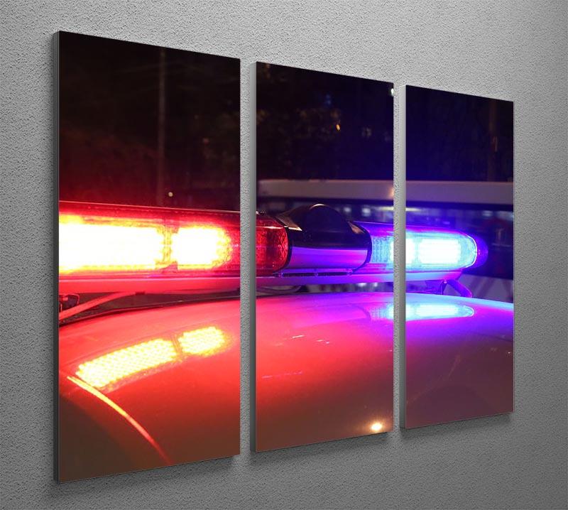 A striking 3-panel canvas print featuring police lights, perfect for modern decor.