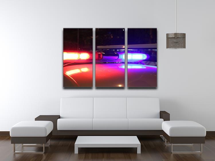 A striking 3-panel canvas print featuring police lights, perfect for modern decor.